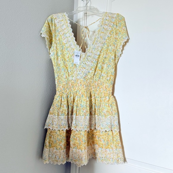 American Eagle Yellow Ruffle Dress Kentucky Derby Garden Party Floral M - Picture 5 of 7